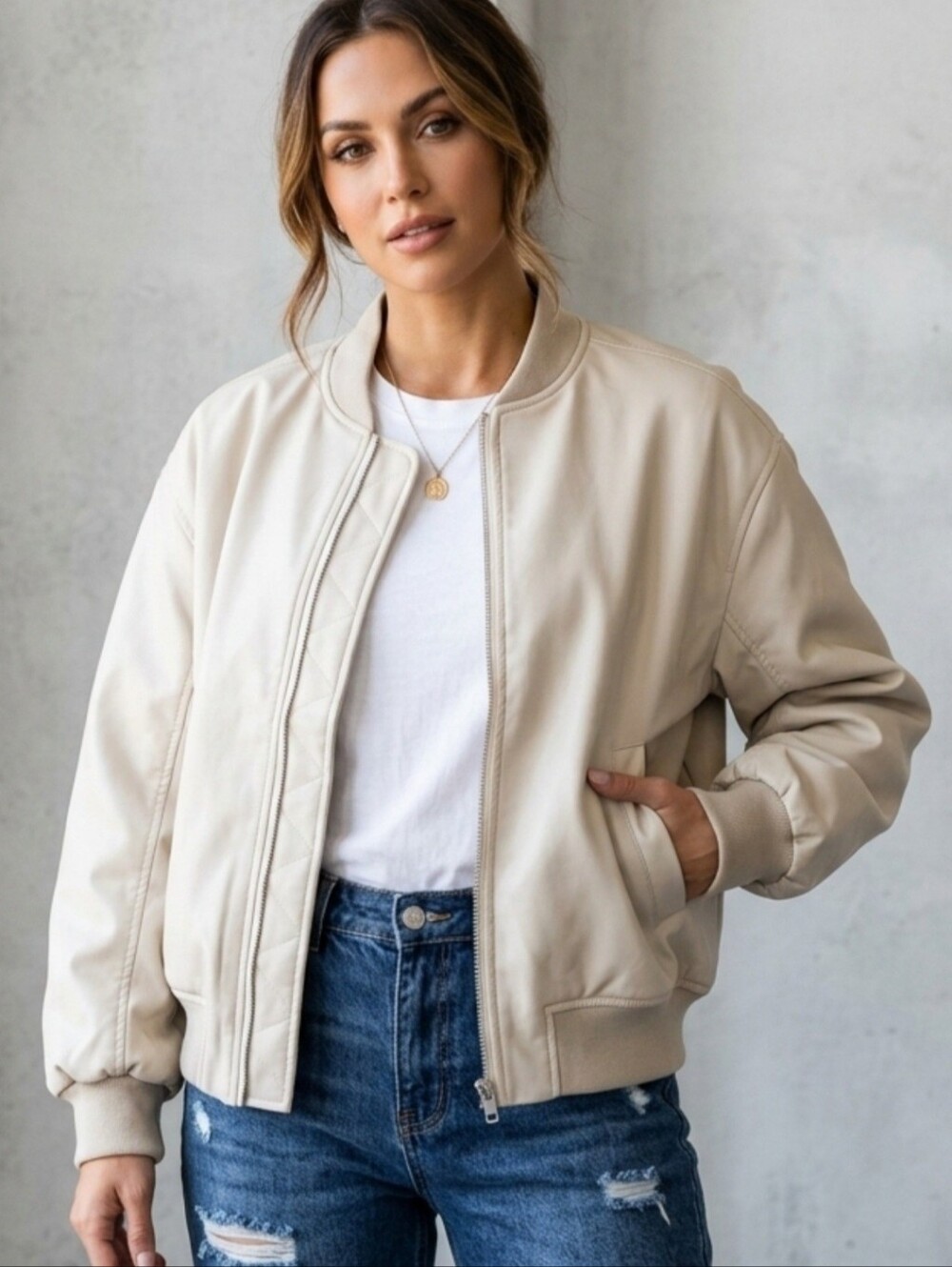 Vici Lather Cream Bomber Jacket